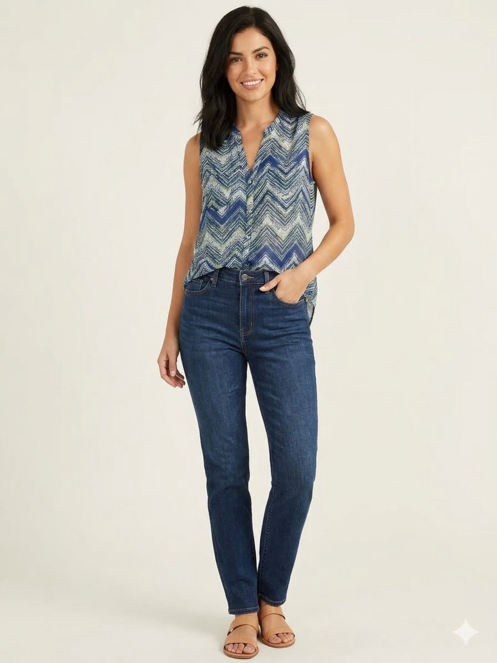 NEW Guess Sleeveless Chevron Button-Front Blouse